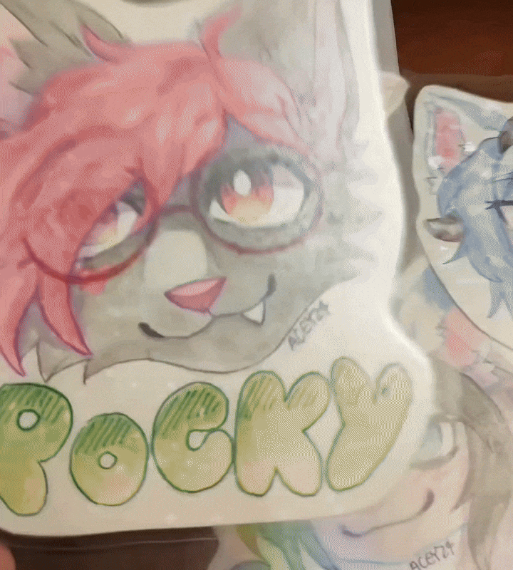 Gif showing watercolor badges and holographic laminate
