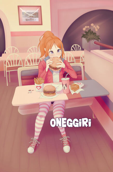 illustration of an anime girl eating a burger for akiba soul