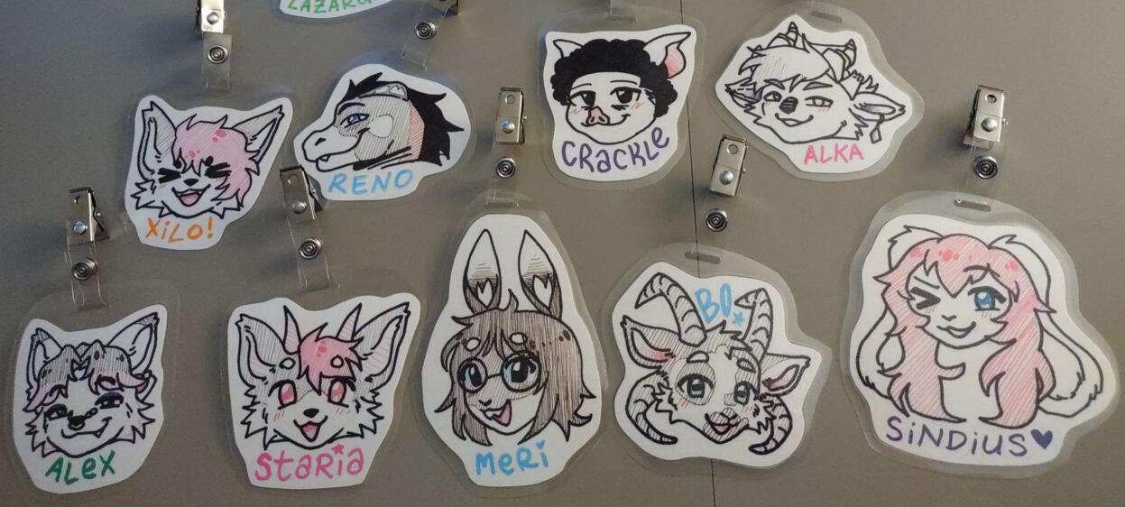 Photo of a bunch of laminated and clipped badges Photo of a bunch of laminated and clipped badges